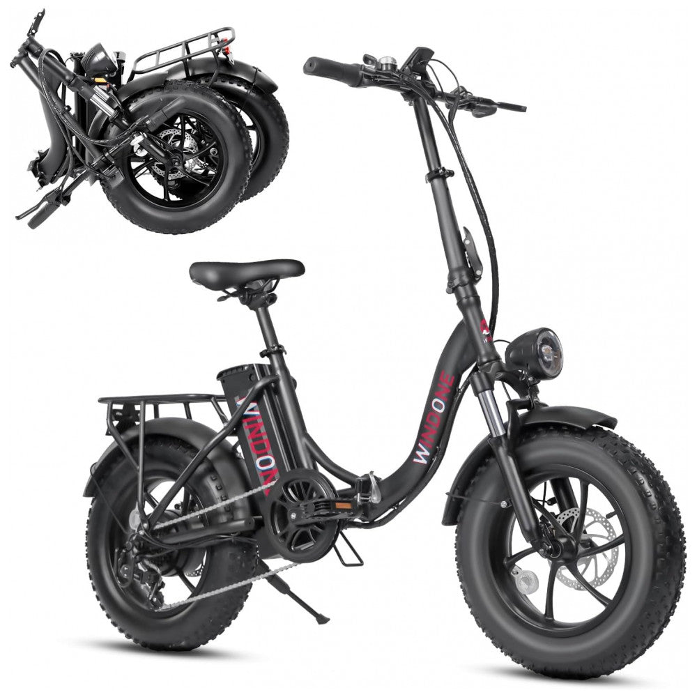Bicicleta Elétrica para Adultos Windone S14S16, Velocidade Máxima de 31 km h, Autonomia de 4582 km PAS, Motor de Pico 750W, Dobrável, Leve, Amortecedo