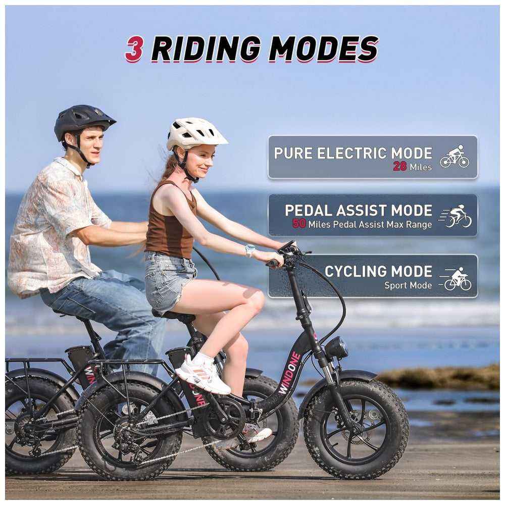 Bicicleta Elétrica para Adultos Windone S14S16, Velocidade Máxima de 31 km h, Autonomia de 4582 km PAS, Motor de Pico 750W, Dobrável, Leve, Amortecedo