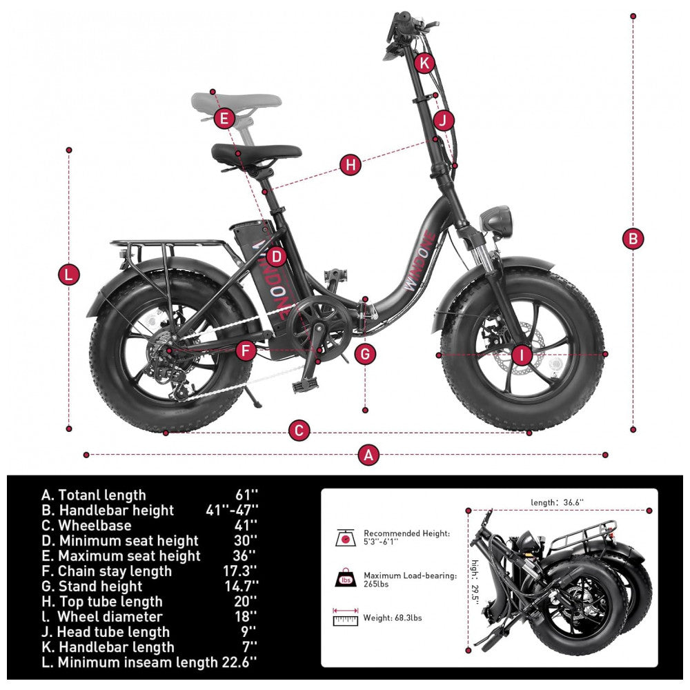 Bicicleta Elétrica para Adultos Windone S14S16, Velocidade Máxima de 31 km h, Autonomia de 4582 km PAS, Motor de Pico 750W, Dobrável, Leve, Amortecedo