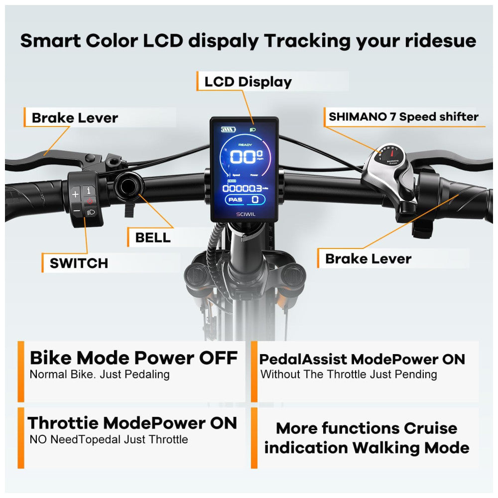 Bicicleta Elétrica Dobrável KEBIKO 750W, Bateria 48V 20Ah, Velocidade 48 km h, Suspensão Dupla, Freios a Disco, Rodas 20 , Display LCD, PRETA e LARANJA