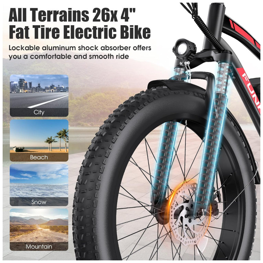 Bicicleta Elétrica Dobrável Funhang EB-S1 26" | Motor 1000W, Bateria 48V 13Ah Removível, 7 Velocidades, 5 Modos de Condução