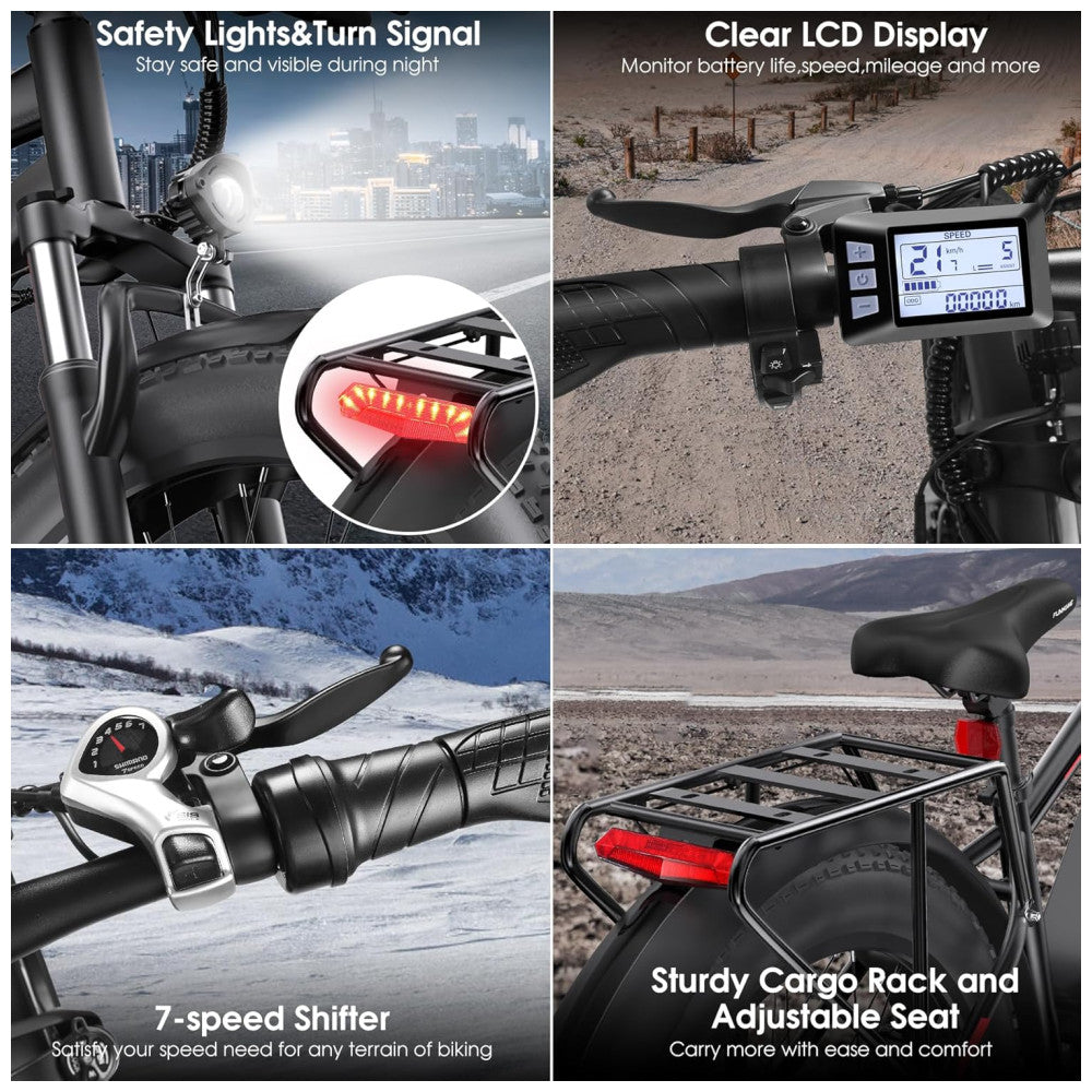 Bicicleta Elétrica Dobrável Funhang EB-S1 26" | Motor 1000W, Bateria 48V 13Ah Removível, 7 Velocidades, 5 Modos de Condução