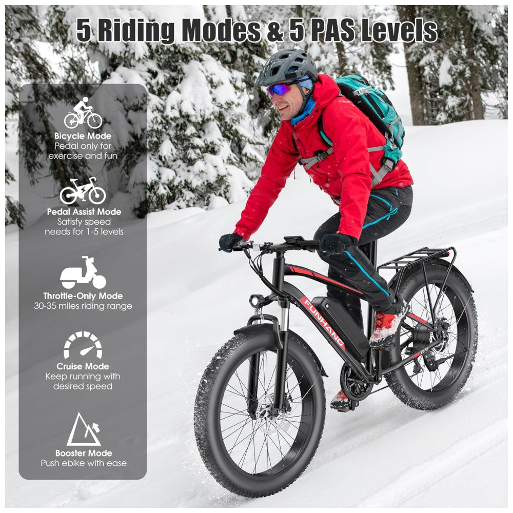 Bicicleta Elétrica Dobrável Funhang EB-S1 26" | Motor 1000W, Bateria 48V 13Ah Removível, 7 Velocidades, 5 Modos de Condução