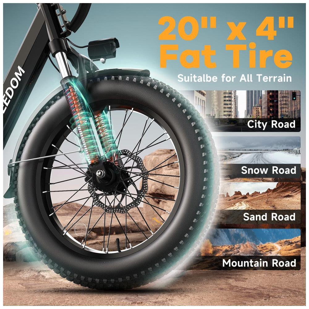 Bicicleta Elétrica CityRang 4.0 – Motor 750 W (Pico 1500 W), Bateria 48V 20Ah Removível, 7 Velocidades, Freios a Disco Duplo, 20” Pneus Fat, Alcance até 112 km