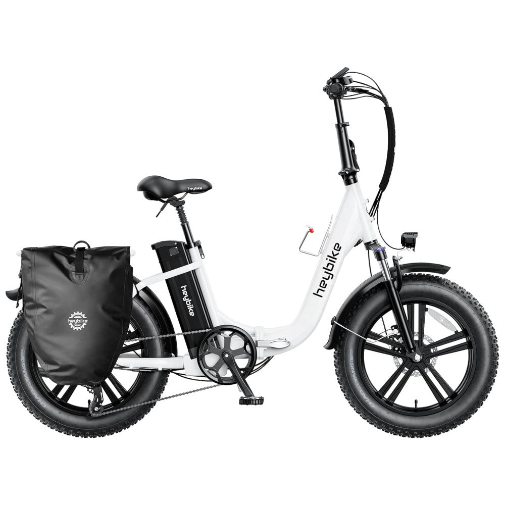 Bicicleta Elétrica Dobrável Heybike Ranger Branca Autonomia 88 km, Velocidade 40 km h, Pneus 20 x4 , Câmbio Shimano 7V, Suspensão Frontal, Freios a Disco