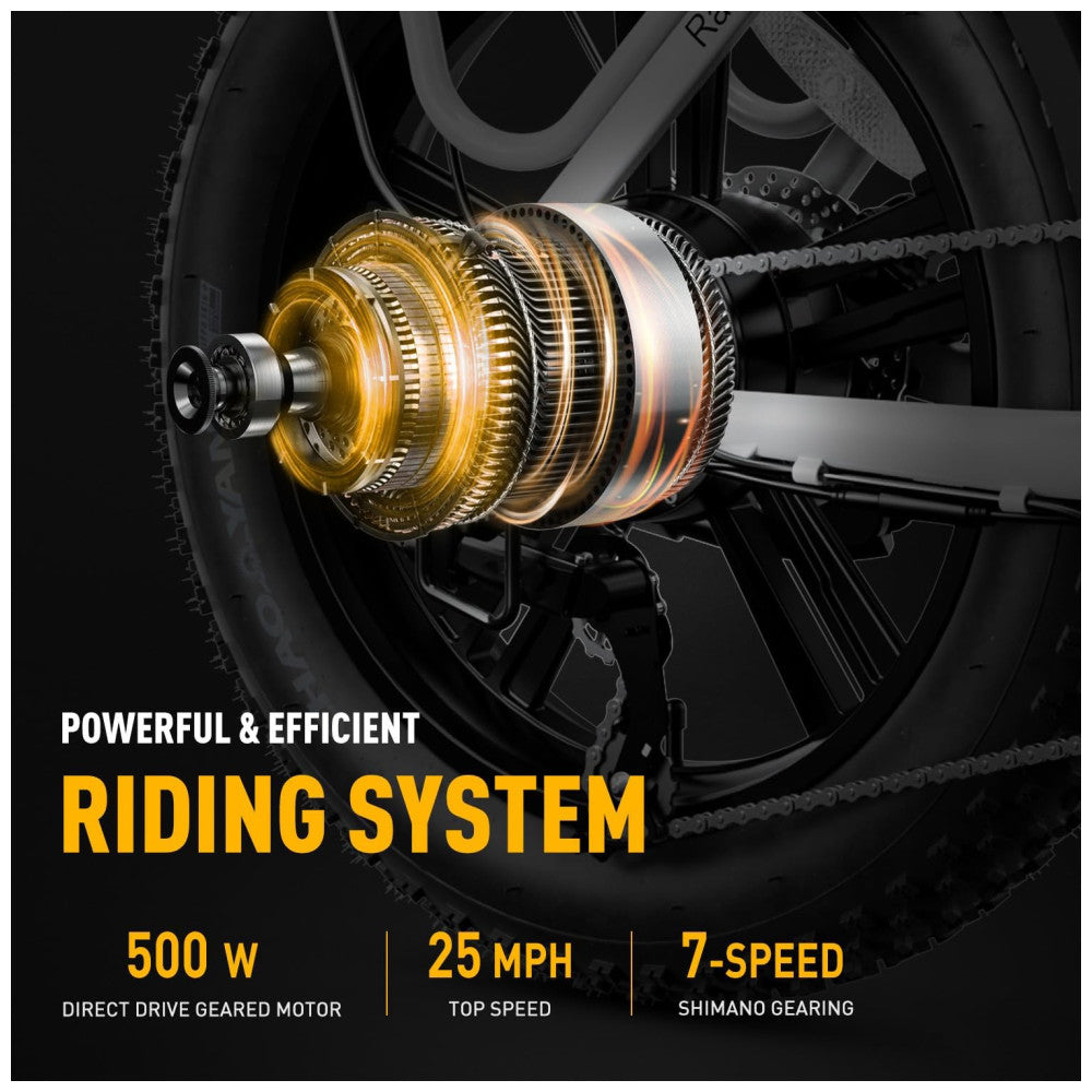 Bicicleta Elétrica Dobrável Heybike Ranger Branca | Autonomia 88 km, Velocidade 40 km/h, Pneus 20"x4", Câmbio Shimano 7V, Suspensão Frontal, Freios a Disco
