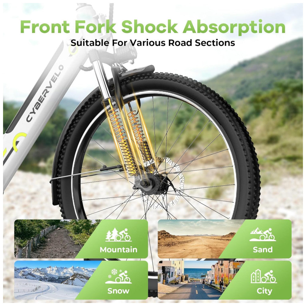 Bicicleta Elétrica Aoango EK2 1000W Pico Velocidade Máxima 40km h, Autonomia 128km, Rodas 26 , Suspensão Frontal, Câmbio Shimano 7V, Bateria 48V 15Ah Removível, LCD Colorido, Verde