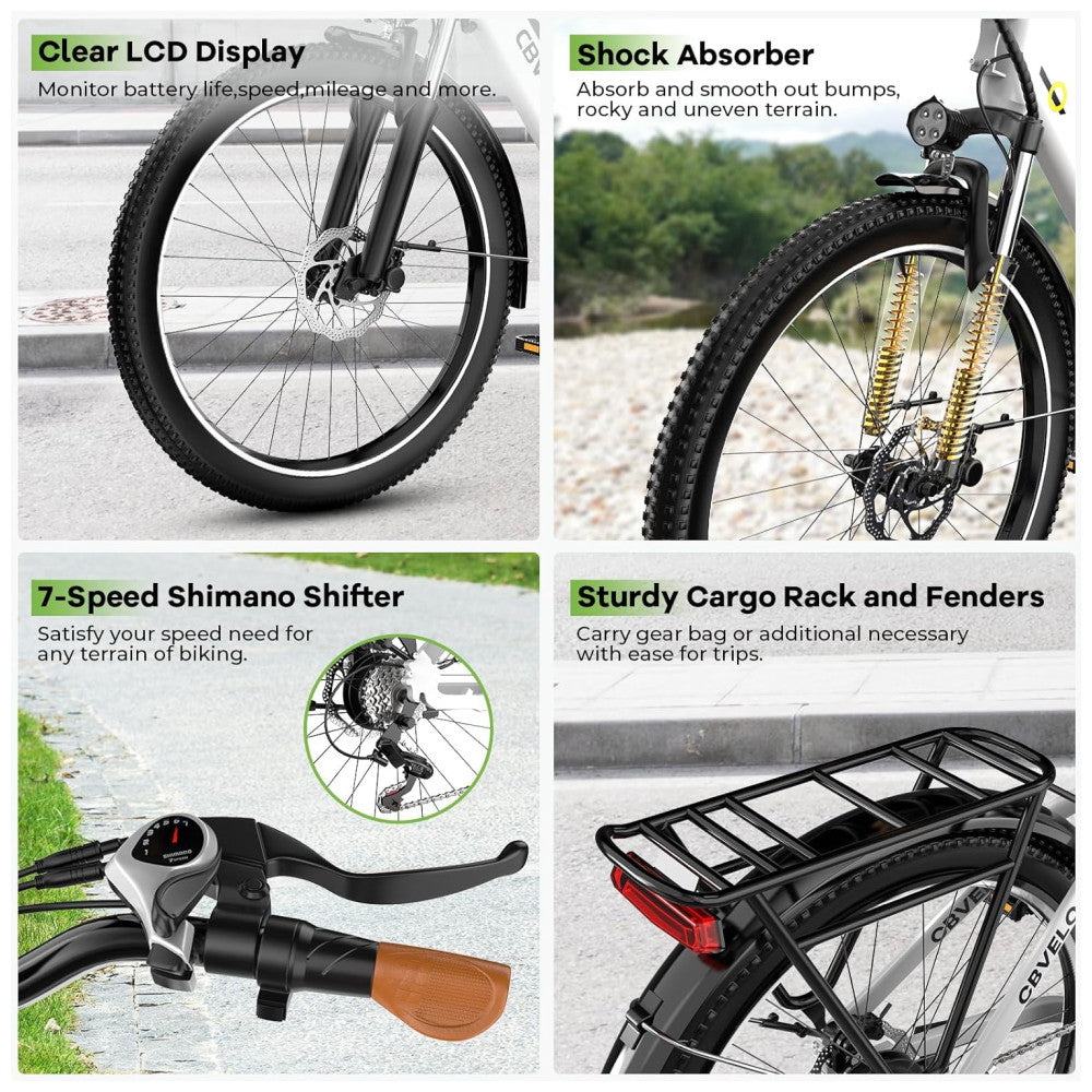 Bicicleta Elétrica Aoango EK2 1000W Pico Velocidade Máxima 40km h, Autonomia 128km, Rodas 26 , Suspensão Frontal, Câmbio Shimano 7V, Bateria 48V 15Ah Removível, LCD Colorido, Verde