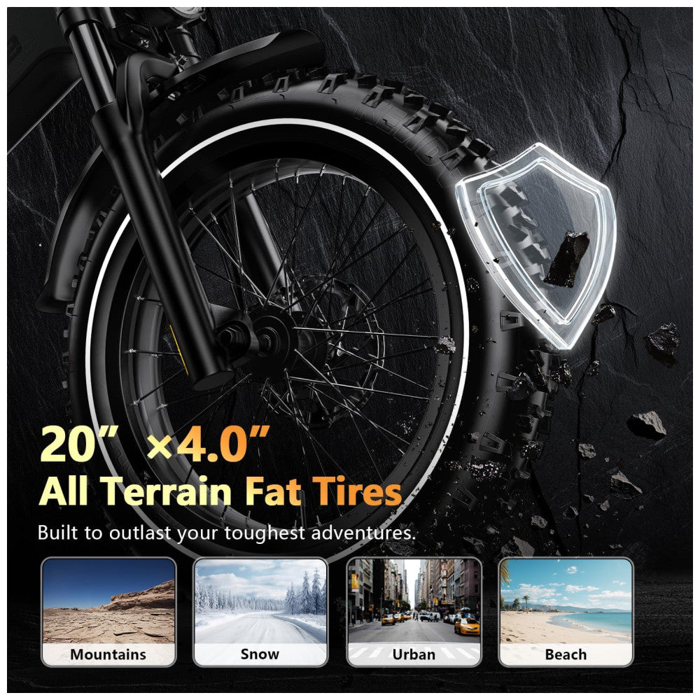Bicicleta Elétrica Todo-o-Terreno Kebiko K6F Cinza 20" | Motor 2000W, Bateria 48V 25Ah, Freios Hidráulicos, Dobrável