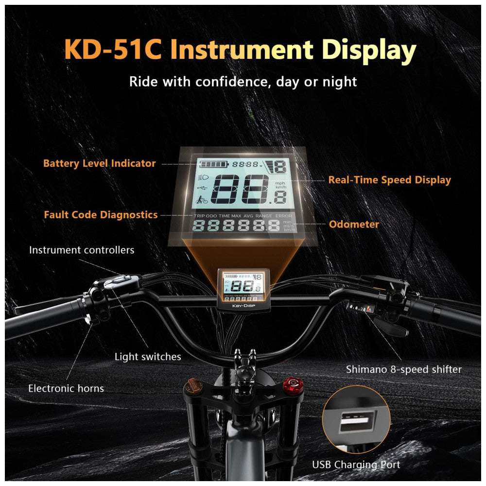 Bicicleta Elétrica Todo-o-Terreno Kebiko K6F Cinza 20" | Motor 2000W, Bateria 48V 25Ah, Freios Hidráulicos, Dobrável