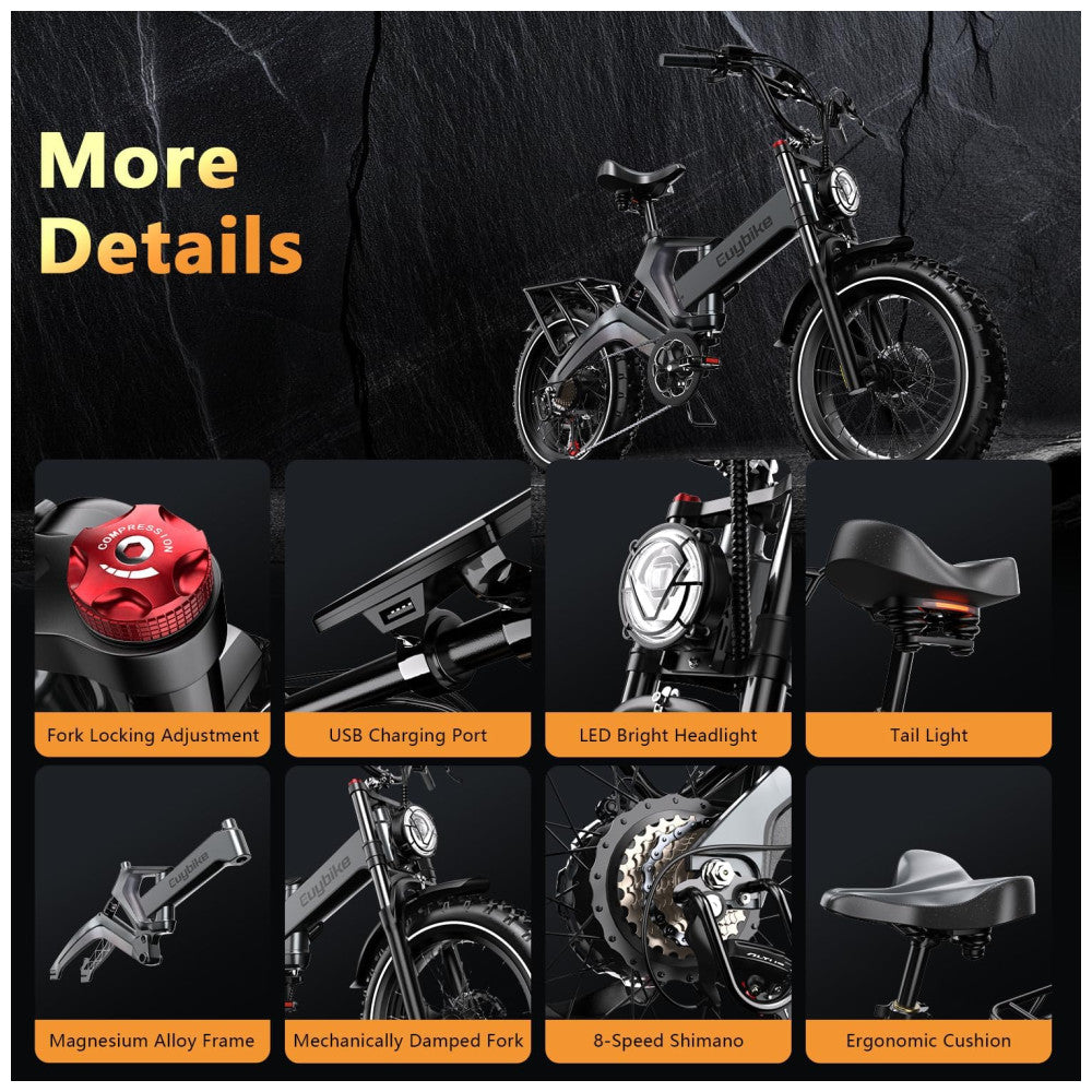 Bicicleta Elétrica Todo-o-Terreno Kebiko K6F Cinza 20" | Motor 2000W, Bateria 48V 25Ah, Freios Hidráulicos, Dobrável