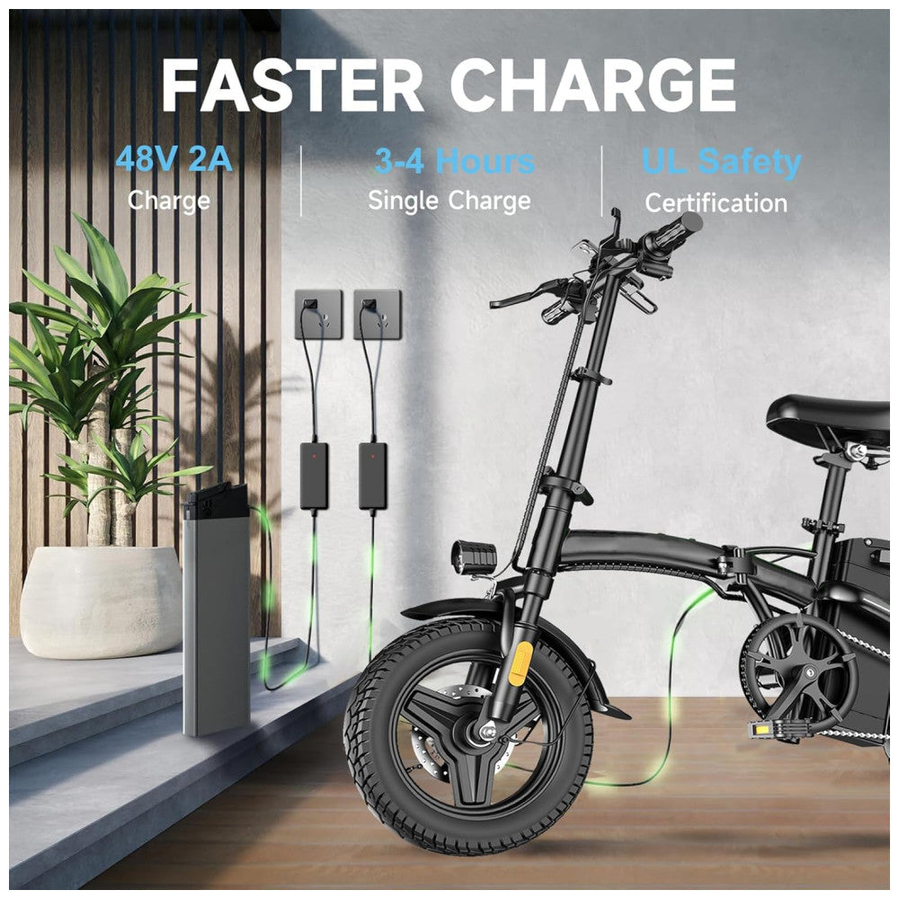 Bicicleta Elétrica Dobrável 500W para Adultos com Bateria 48V 12Ah e Tela LCD – Portátil e Segura, Preta