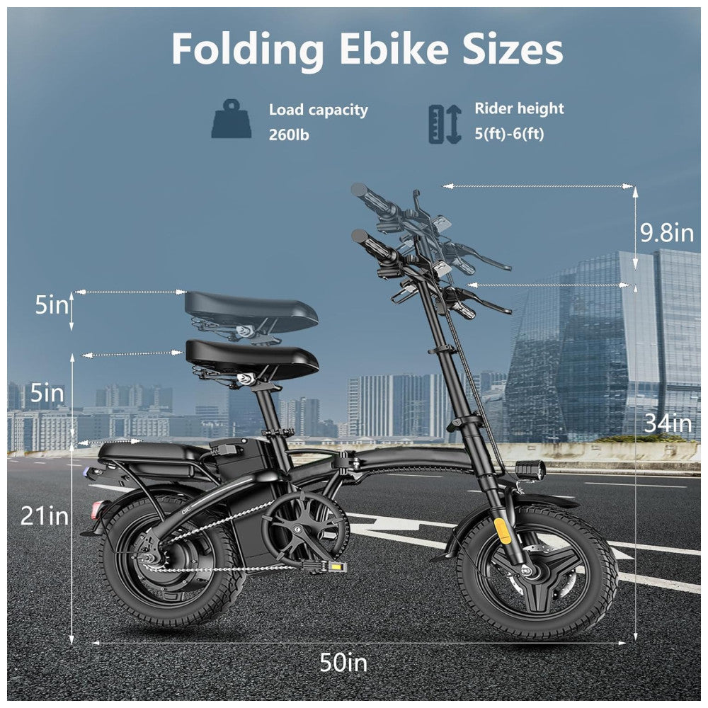 Bicicleta Elétrica Dobrável 500W para Adultos com Bateria 48V 12Ah e Tela LCD – Portátil e Segura, Preta