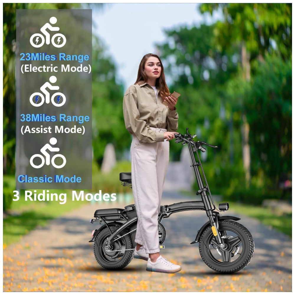 Bicicleta Elétrica Dobrável 500W para Adultos com Bateria 48V 12Ah e Tela LCD – Portátil e Segura, Preta
