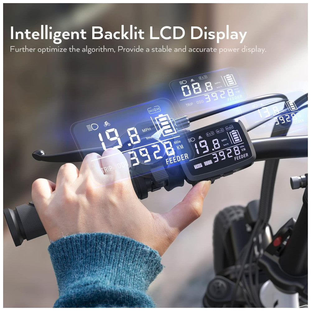Bicicleta Elétrica Vivi Gopina UL 350W, Bateria 48V 7,8Ah, Autonomia 80 km, Quadro Degrau Baixo Dobrável, Pneus Fat 16x3.0, 7 Marchas, Tela LCD, Assistência ao Pedal, Branca e Azul