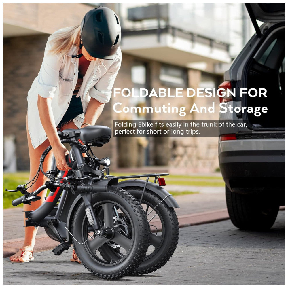 Bicicleta Elétrica Vivi Gopina UL 350W, Bateria 48V 7,8Ah, Autonomia 80 km, Quadro Degrau Baixo Dobrável, Pneus Fat 16x3.0, 7 Marchas, Tela LCD, Assistência ao Pedal, Branca e Azul