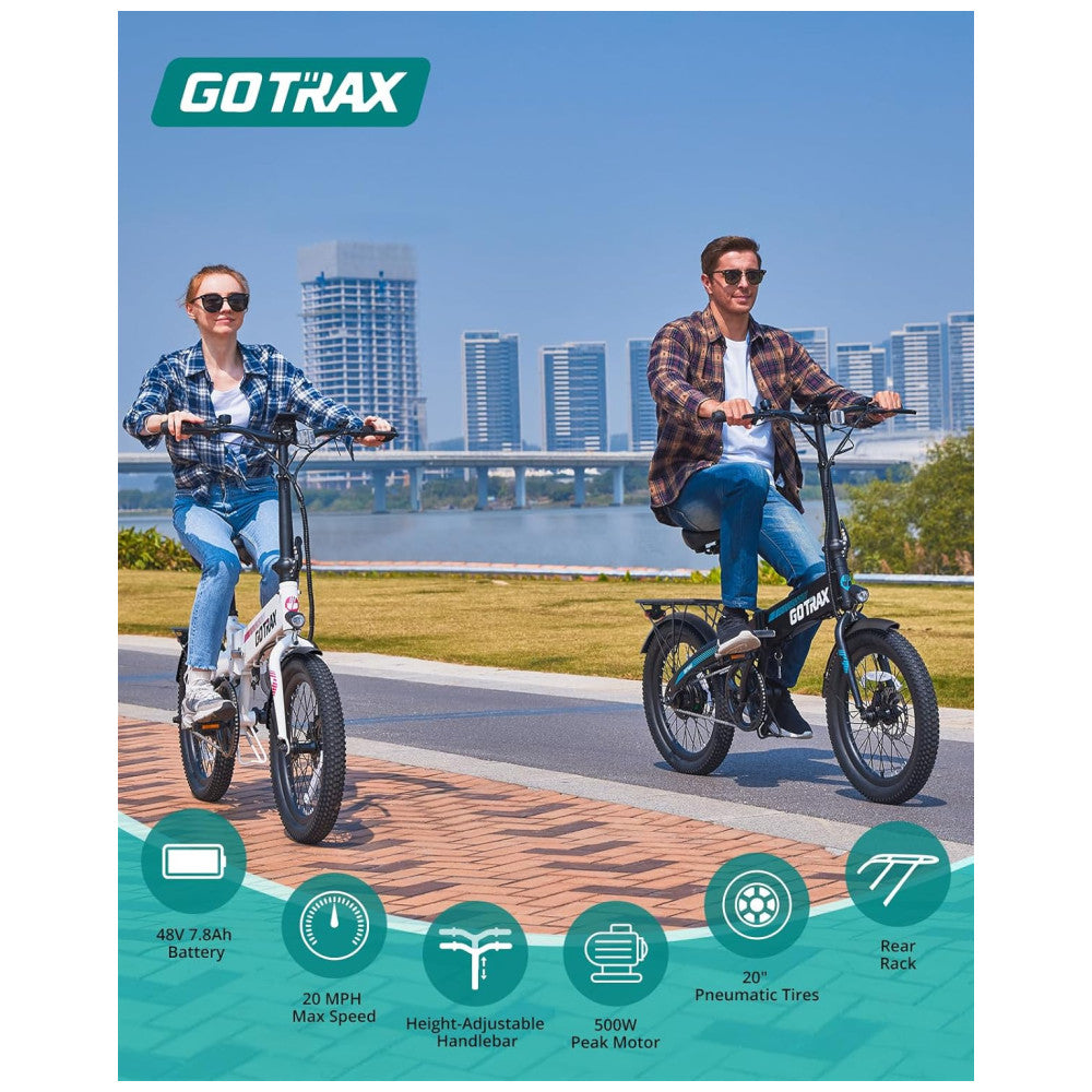 Bicicleta Elétrica Dobrável Gotrax R1 Branca 20" | Motor 500W, Bateria 48V 7,8Ah, 3 Modos de Condução, Freios a Disco