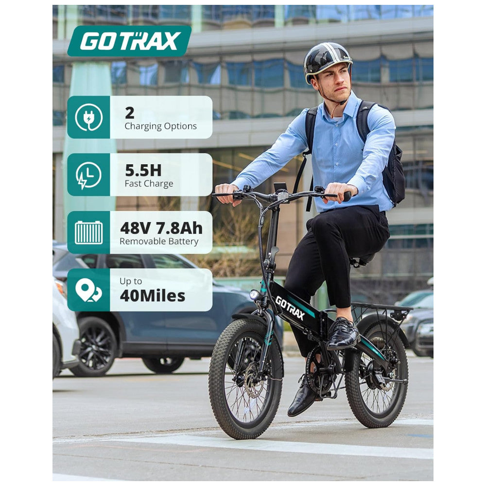 Bicicleta Elétrica Dobrável Gotrax R1 Branca 20" | Motor 500W, Bateria 48V 7,8Ah, 3 Modos de Condução, Freios a Disco