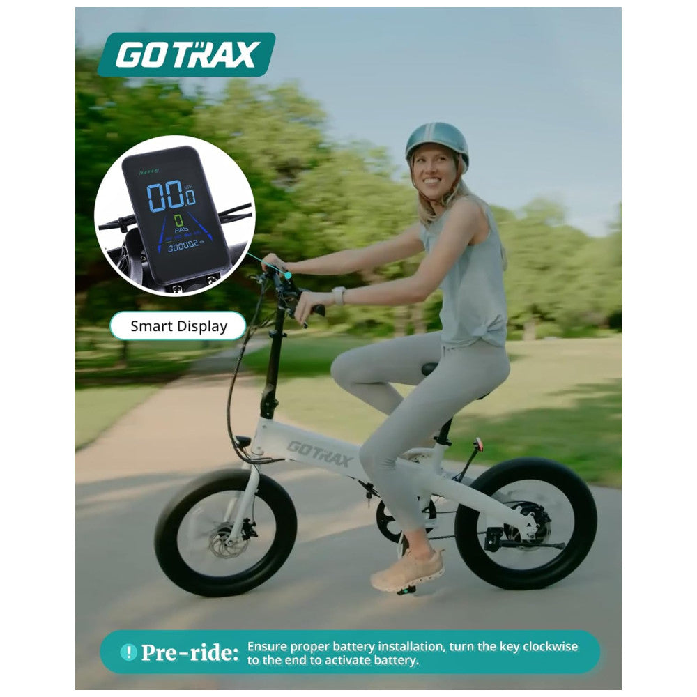 Bicicleta Elétrica Dobrável Gotrax R1 Branca 20" | Motor 500W, Bateria 48V 7,8Ah, 3 Modos de Condução, Freios a Disco