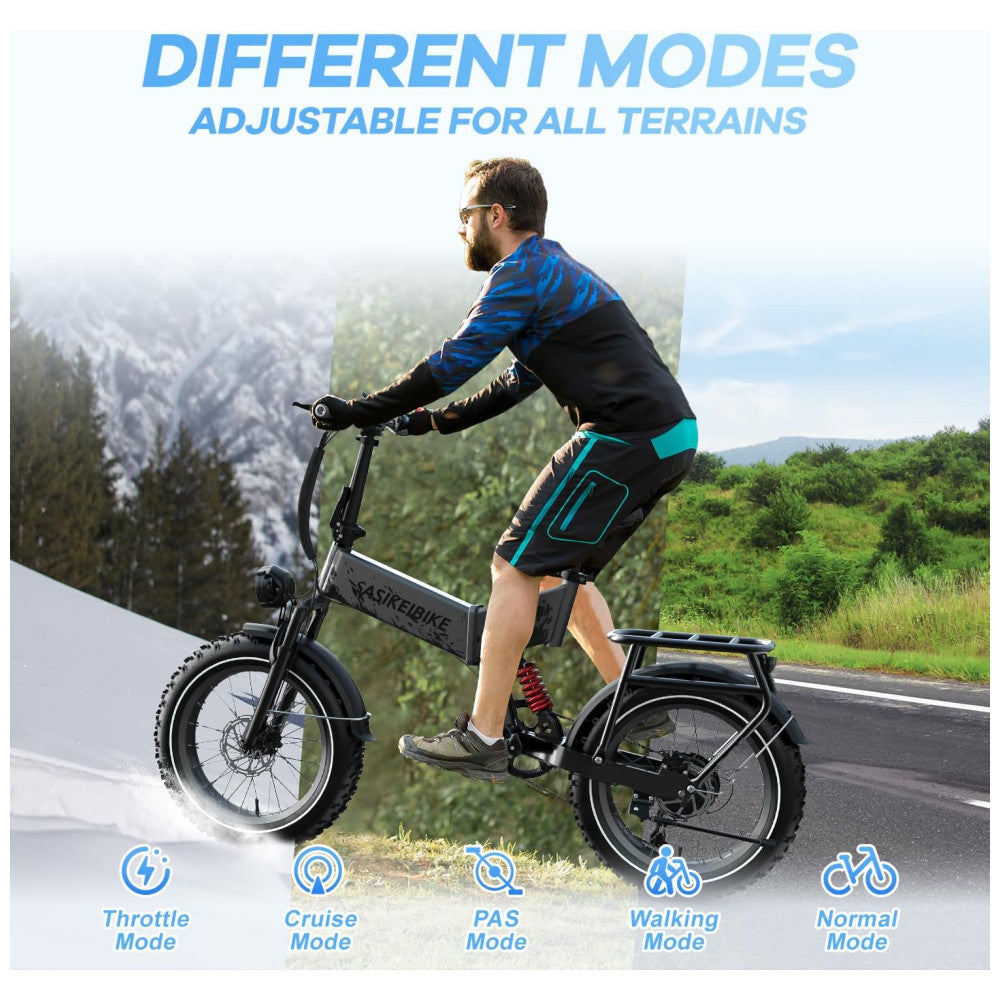 Bicicleta Elétrica Dobrável 750W Pico 1500W , 52V 20Ah, Autonomia 112 km, Rodas 20 x4 , Suspensão Dupla, 7 Marchas, Freios a Disco, LCD Colorido, Cinza