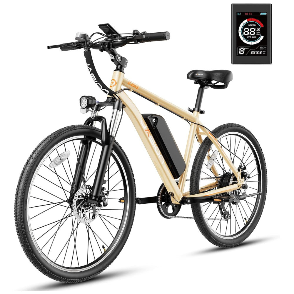 Bicicleta Elétrica Jasion RetroVolt 26" Cáqui | Motor 350W, Bateria 36V 360Wh, 7 Velocidades, 4 Modos de Condução