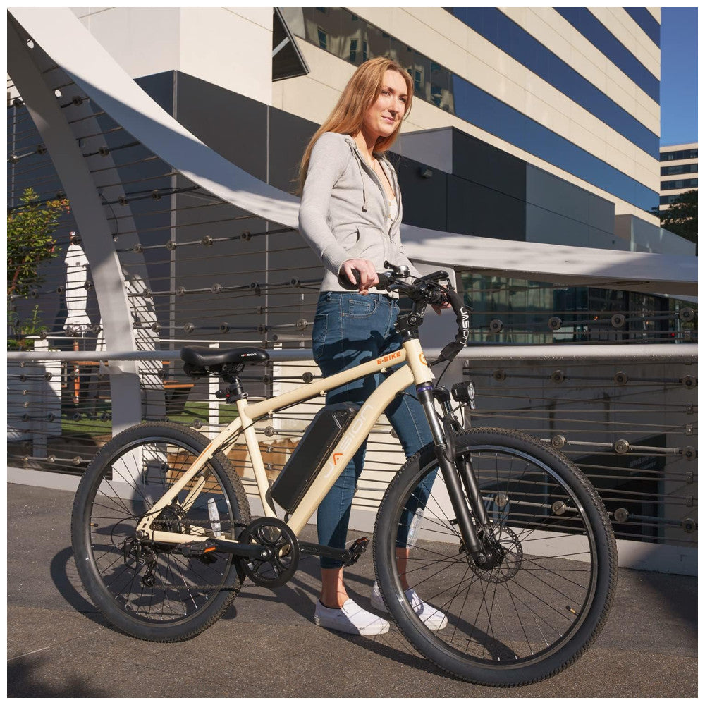 Bicicleta Elétrica Jasion RetroVolt 26" Cáqui | Motor 350W, Bateria 36V 360Wh, 7 Velocidades, 4 Modos de Condução