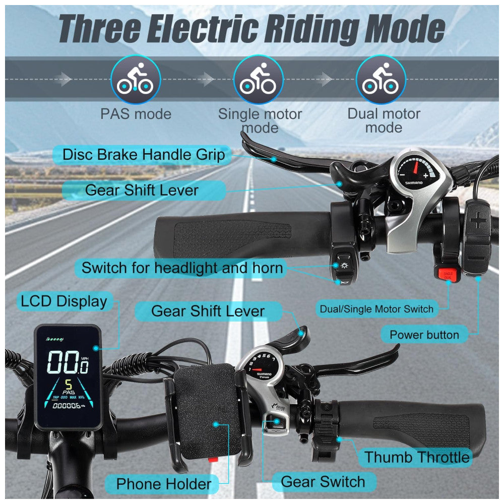 Bicicleta Elétrica PHILODO H7 Ultra – Motor Brushless 5000W, Pneus Fat 26"x4", Bateria 60V 26Ah, 21 Velocidades, Freios Hidráulicos