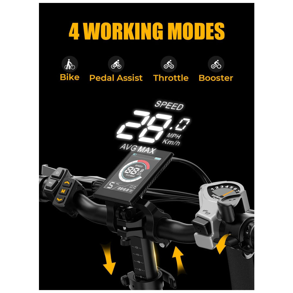 Bicicleta Elétrica Dobrável Heybike Ranger 2.0 Preta | Autonomia 88 km, Velocidade 40 km/h, Motor Potente, Pneus 20"x4", Suspensão Frontal, Freios a Disco