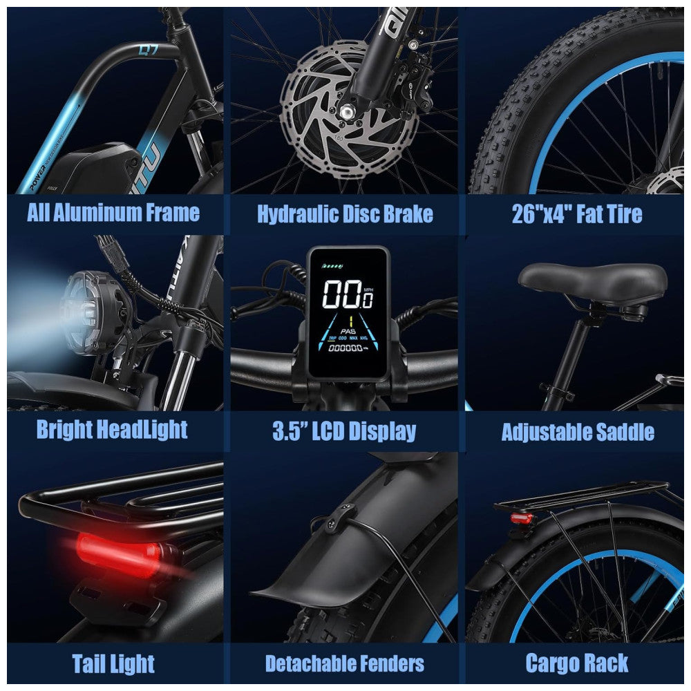 E-bike QIKAITU Q7 com Motor Duplo 2000W, Bateria 48V 23Ah UL2849, Suspensão Hidráulica e Autonomia de 96 km, Preta e Amarela