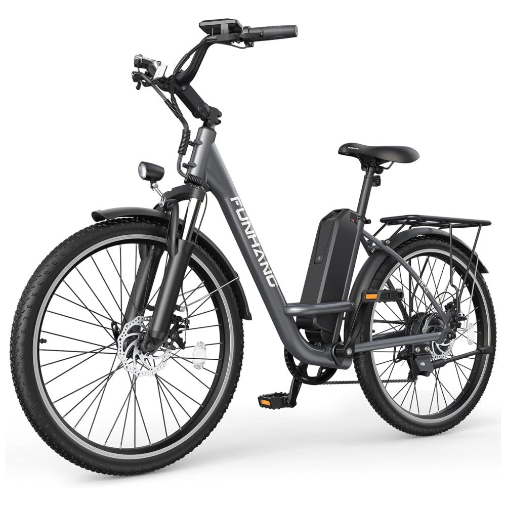 Bicicleta Elétrica Funhang EB C1 1000W com Bateria Removível 48V, 7 Velocidades e Tela LCD para Deslocamento Diário, GRAFITE