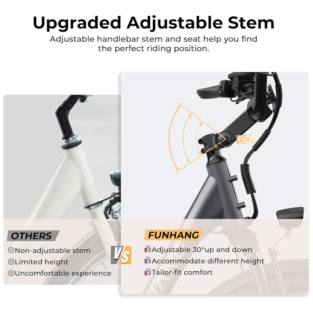 Bicicleta Elétrica Funhang EB C1 1000W com Bateria Removível 48V, 7 Velocidades e Tela LCD para Deslocamento Diário, GRAFITE