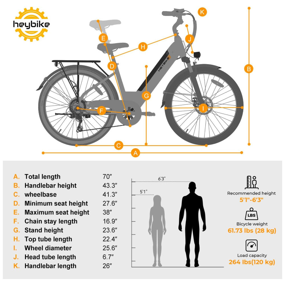 E-bike Urbana Heybike Cityscape 2.0, Motor 500W (Pico 1000W), Bateria Removível 468Wh UL, 7 Marchas, Freios a Disco 26" Azul Clássico
