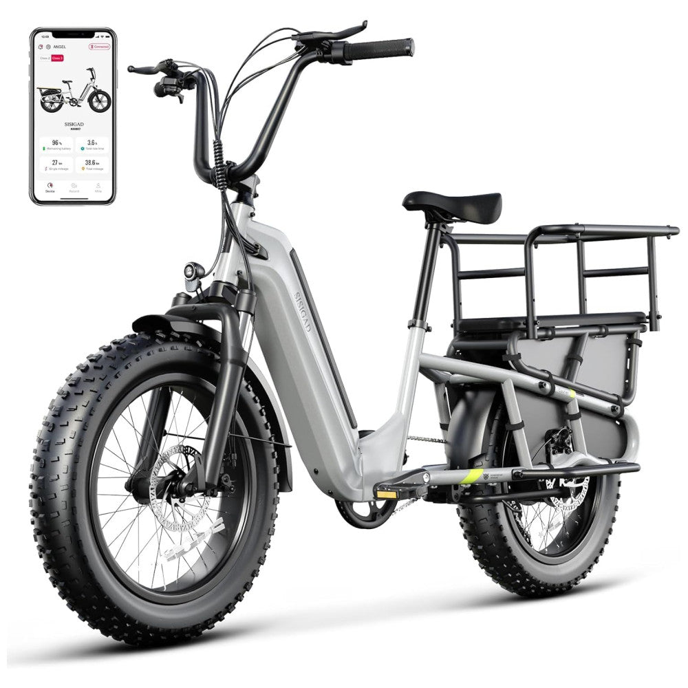 Bicicleta Elétrica 1500W Pico, Bateria 48V 15Ah, Autonomia 128 km, Pneus 20x4.0 , Freios Hidráulicos, Suspensão, 7 Marchas, Tela LCD, Até 45 km h, Cinza