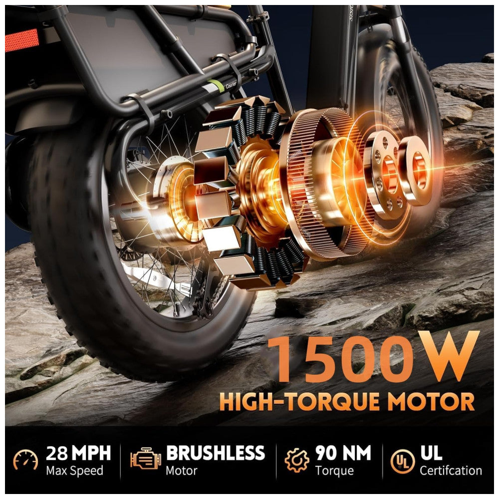 Bicicleta Elétrica 1500W Pico, Bateria 48V 15Ah, Autonomia 128 km, Pneus 20x4.0 , Freios Hidráulicos, Suspensão, 7 Marchas, Tela LCD, Até 45 km h, Cinza