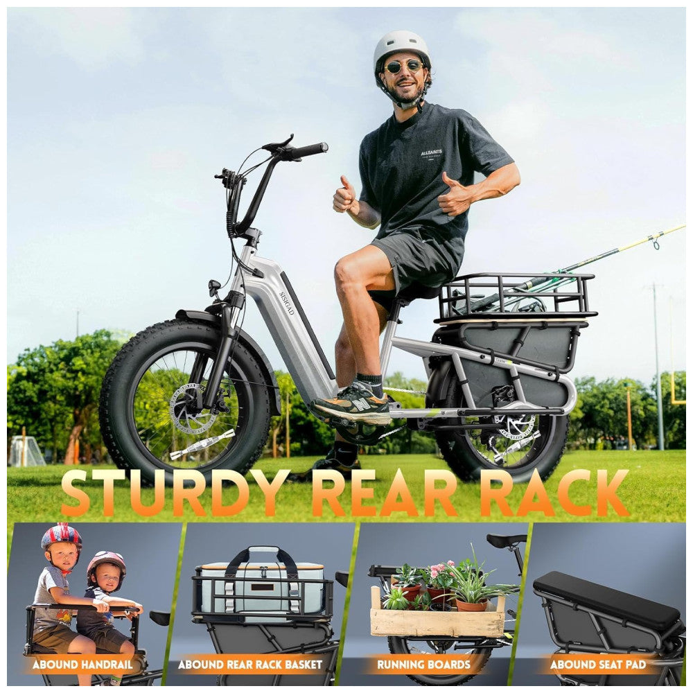 Bicicleta Elétrica 1500W Pico, Bateria 48V 15Ah, Autonomia 128 km, Pneus 20x4.0 , Freios Hidráulicos, Suspensão, 7 Marchas, Tela LCD, Até 45 km h, Cinza