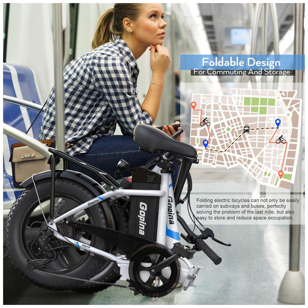 Bicicleta Elétrica Vivi Gopina UL 350W, Bateria 48V 7,8Ah, Autonomia 80 km, Quadro Degrau Baixo Dobrável, Pneus Fat 16x3.0, 7 Marchas, Tela LCD, Assistência ao Pedal, Preta e vermelho