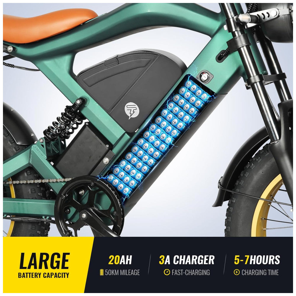 Bicicleta Elétrica SMARTRAVEL ZM22 20 Verde Motor 1200W, Bateria 48V 20Ah, Suspensão Dupla, Freios a Disco, Câmbio Shimano 7V, GPS e LCD