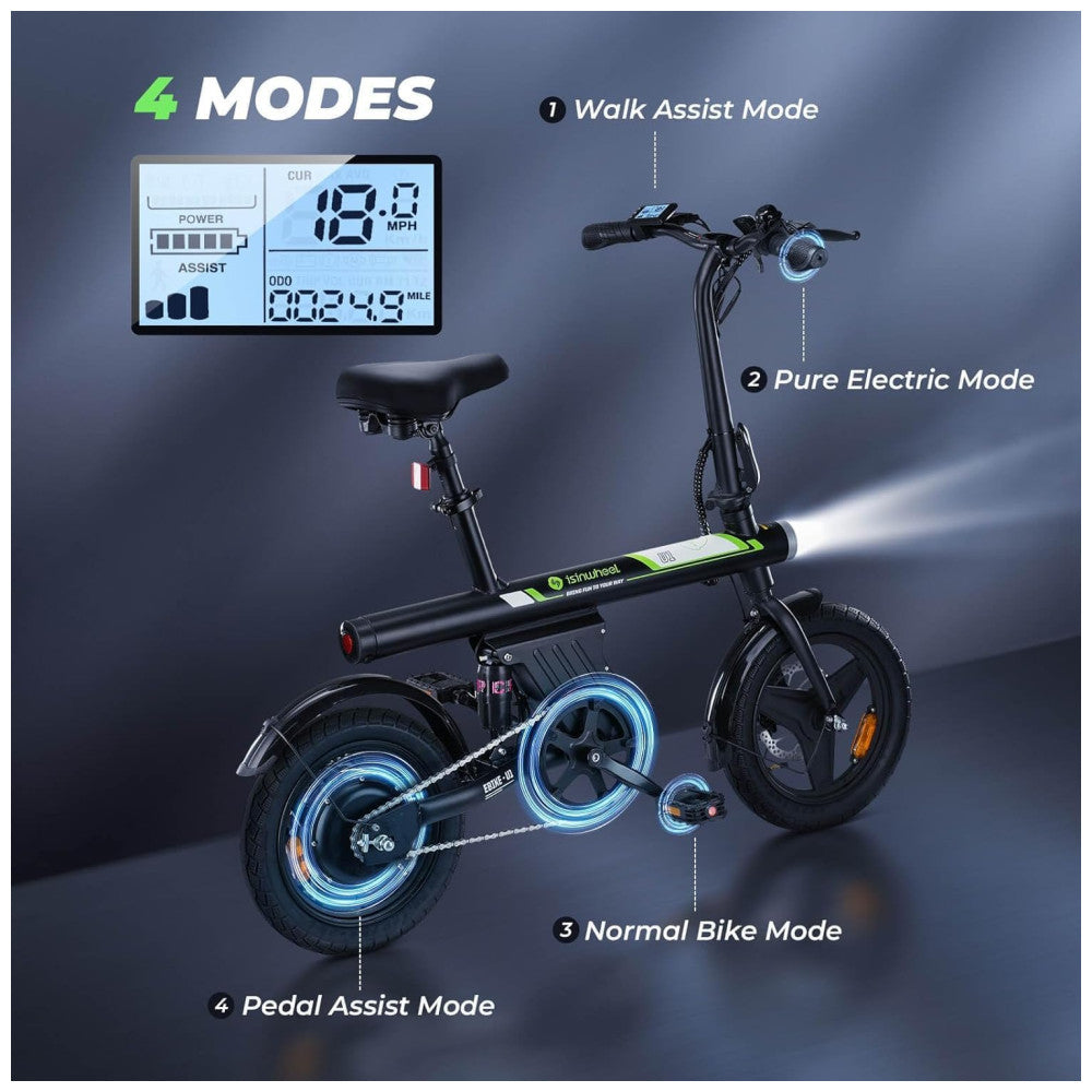 Mini Bicicleta Elétrica U1 isinwheel 500W | Velocidade Máx. 32 km/h | Autonomia até 40 km | Dobrável, Leve e Inteligente, Preta