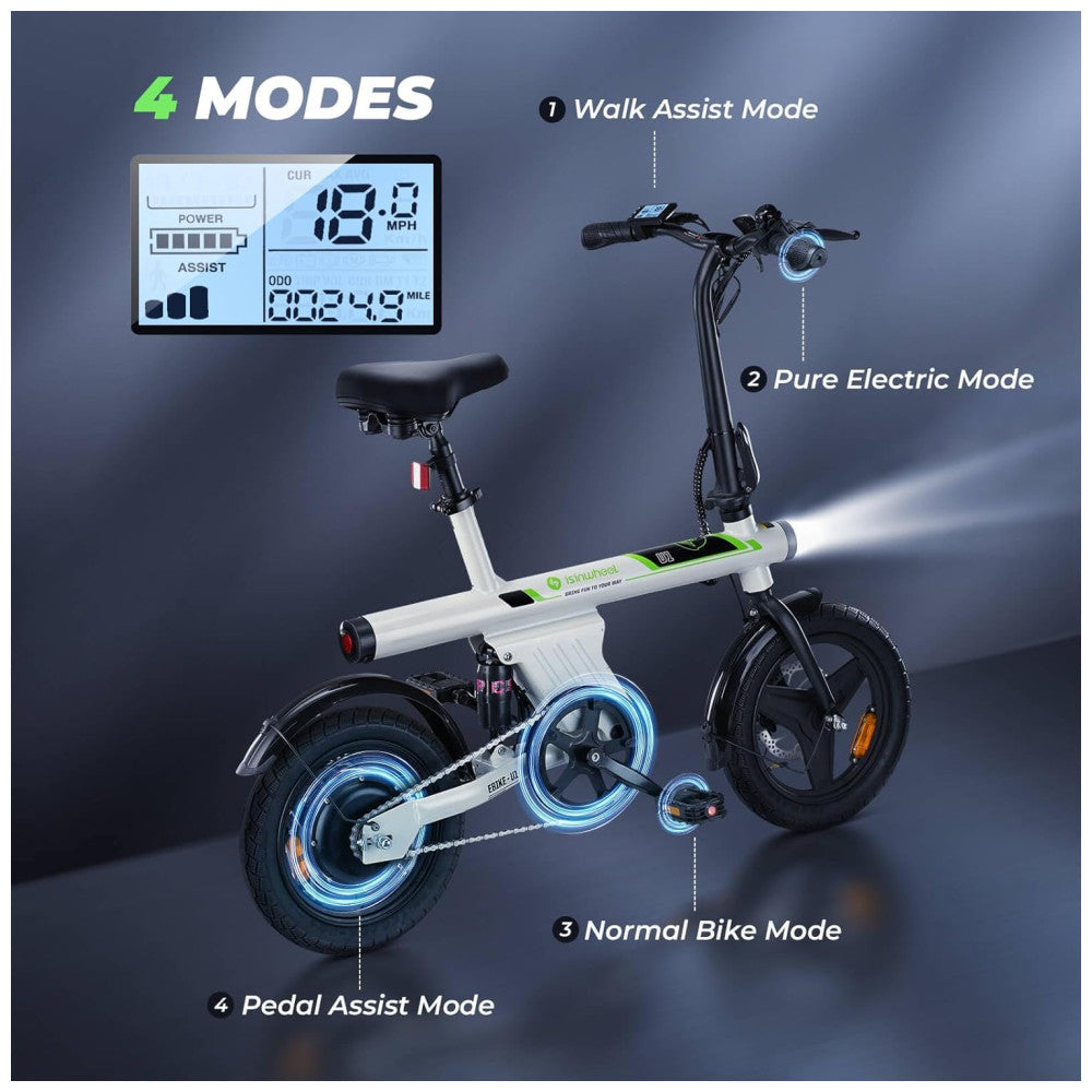 Mini Bicicleta Elétrica U1 Isinwheel – Compacta, Dobrável, Motor 500 W, Bateria 36V 7,8Ah, 3 Modos, Freios a Disco