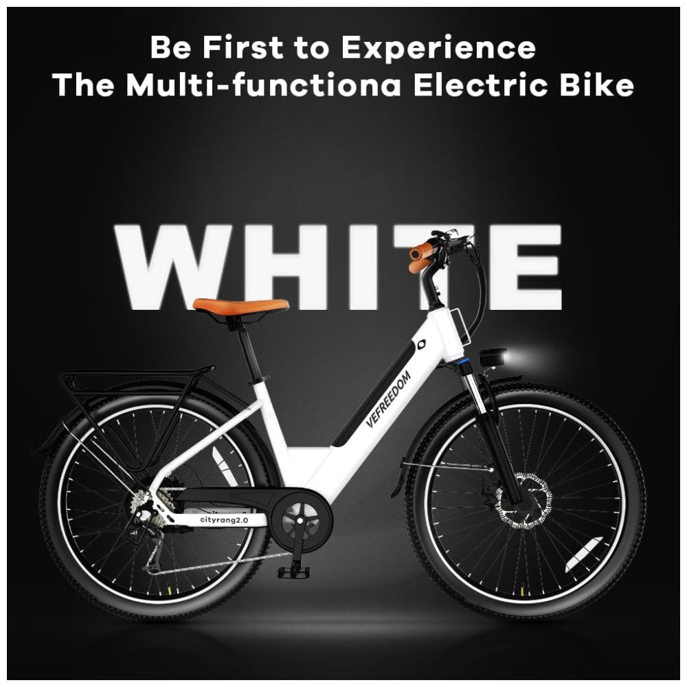 Bicicleta Elétrica Cityrang 2.0, Motor Brushless 1000W Pico, Bateria 48V 720Wh, Autonomia 112 km, Suspensão Ajustável, Freios a Disco Duplos, 7 Marchas, Tela LCD Colorida, Branca
