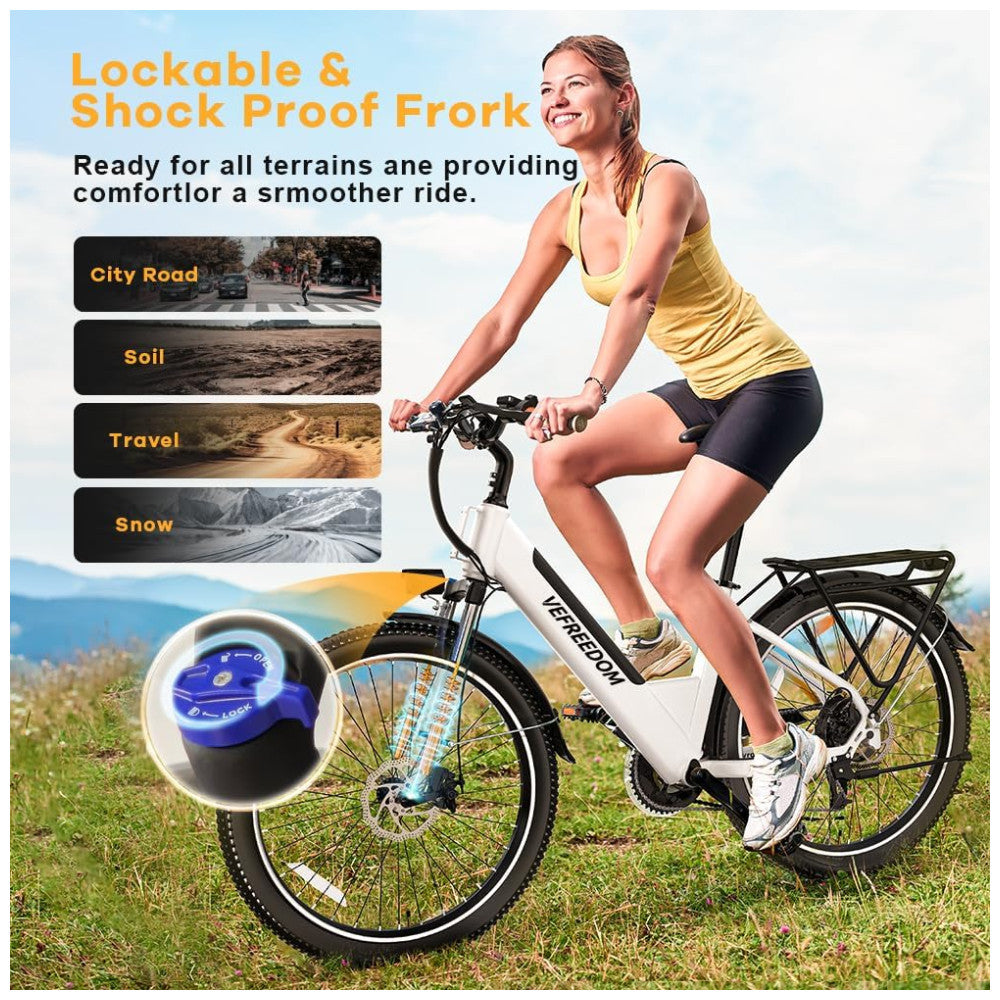 Bicicleta Elétrica Cityrang 2.0, Motor Brushless 1000W Pico, Bateria 48V 720Wh, Autonomia 112 km, Suspensão Ajustável, Freios a Disco Duplos, 7 Marchas, Tela LCD Colorida, Branca