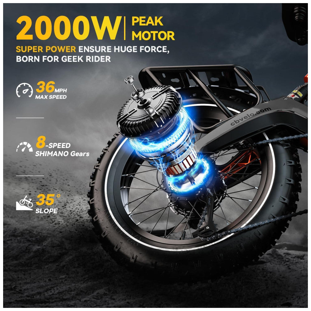 Bicicleta Elétrica Dobrável Cybervelo EK6 Max 2.0, 1000W de Potência, Bateria Removível de 48V 25Ah, Pneu Gordo 20 x 4.0, Mountain Bike Elétrica com