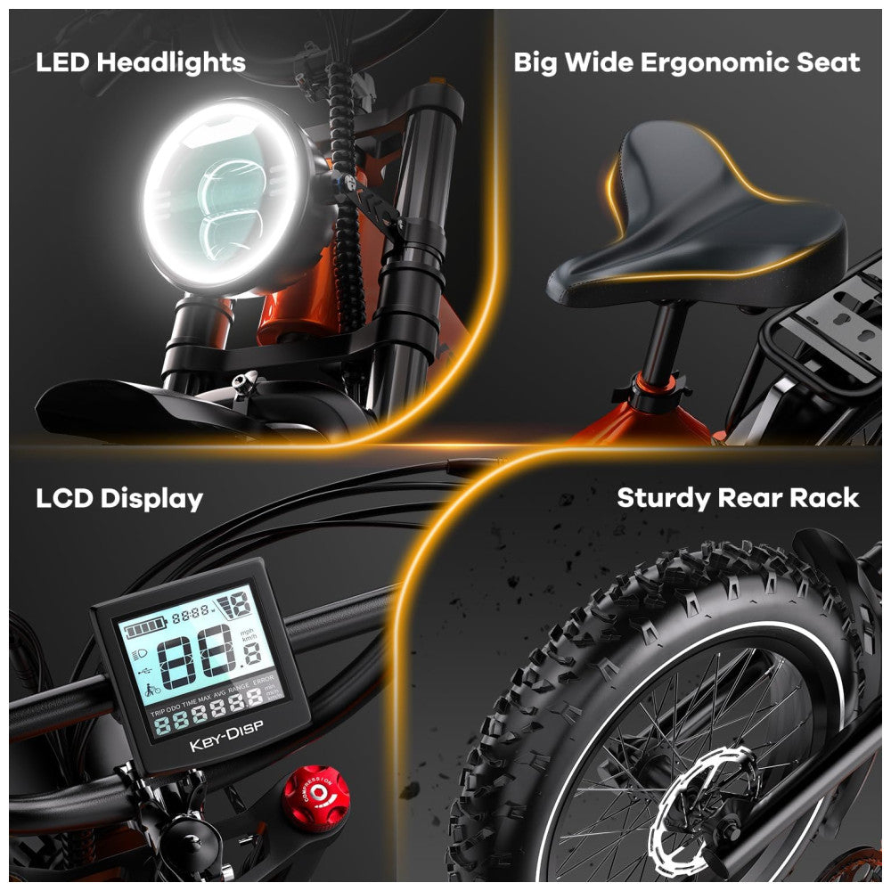 Bicicleta Elétrica Dobrável Cybervelo EK6 Max 2.0, 1000W de Potência, Bateria Removível de 48V 25Ah, Pneu Gordo 20 x 4.0, Mountain Bike Elétrica com