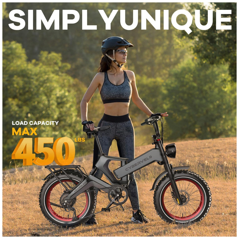 Bicicleta Elétrica Dobrável Cybervelo EK6 Max 2.0, 1000W de Potência, Bateria Removível de 48V 25Ah, Pneu Gordo 20 x 4.0, Mountain Bike Elétrica com