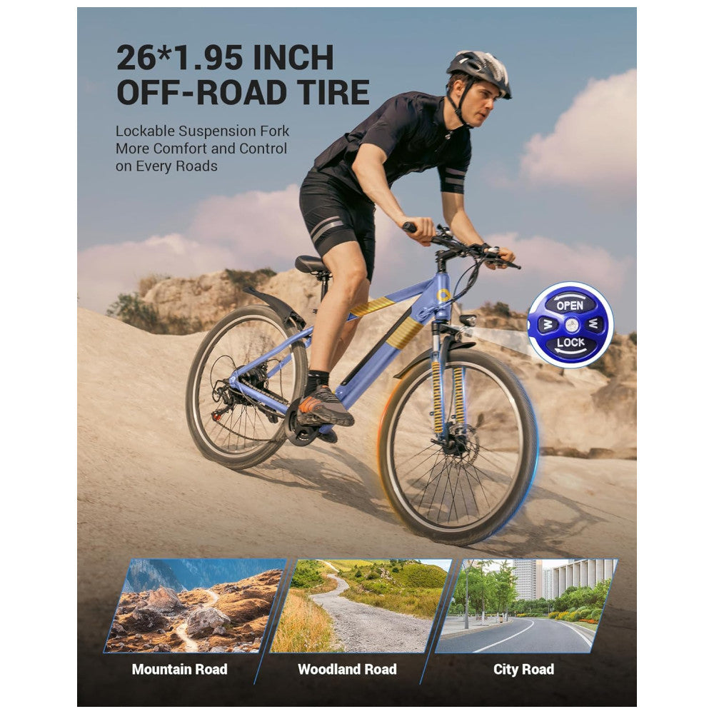Bicicleta Elétrica Mountain Bike MULTIJOY EB263 – Motor 700 W, Bateria Oculta 48V 7,8Ah, 21 Velocidades, Suspensão Frontal, Freios a Disco