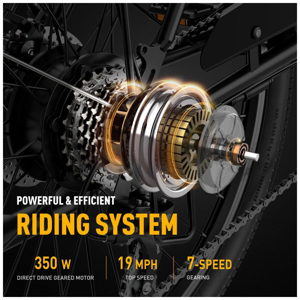 Bicicleta Elétrica Heybike Cityscape, 350W, 64km de Autonomia, Rodas 26", Câmbio 7V, Quadro Step-Through, Retrô Urbana com Bagageiro – Preta