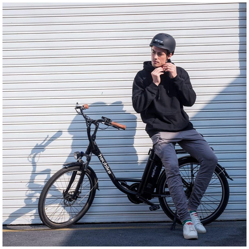Bicicleta Elétrica Heybike Cityscape, 350W, 64km de Autonomia, Rodas 26", Câmbio 7V, Quadro Step-Through, Retrô Urbana com Bagageiro – Preta