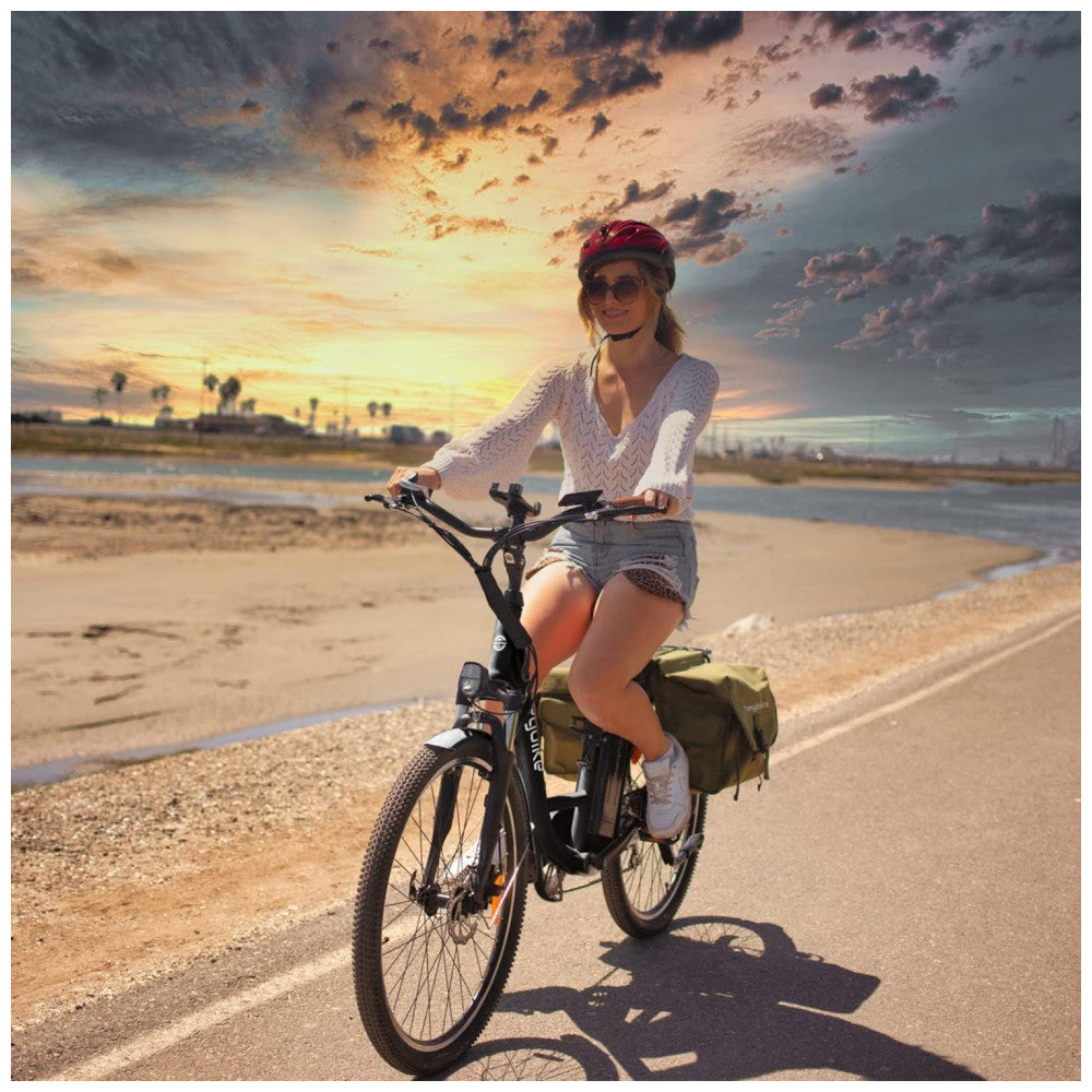 Bicicleta Elétrica Heybike Cityscape, 350W, 64km de Autonomia, Rodas 26", Câmbio 7V, Quadro Step-Through, Retrô Urbana com Bagageiro – Preta