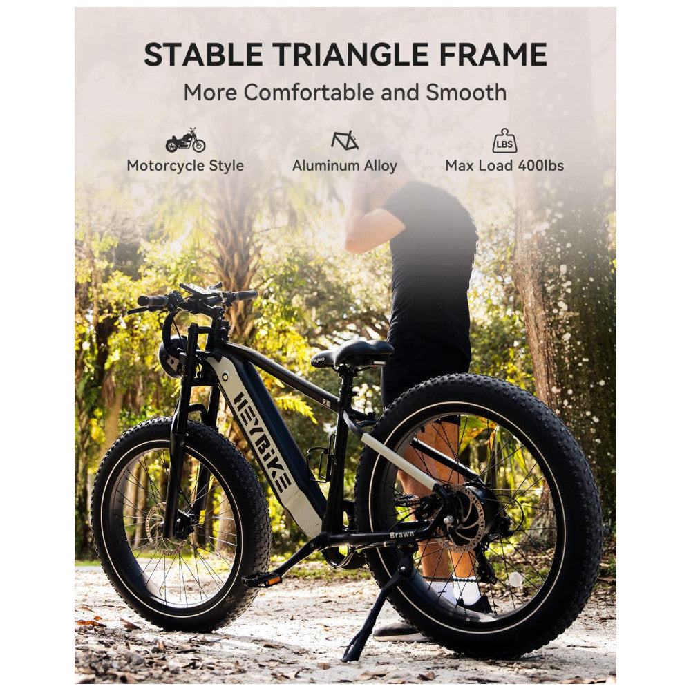Bicicleta Elétrica Heybike Brawn 750W Pico 1200W – Bateria Removível 48V 18Ah, Rodas 26", Suspensão Hidráulica, Freios a Disco, Câmbio Shimano 7V, Visor LCD e App Smart – Preta