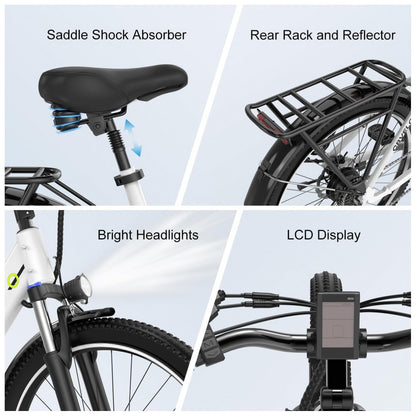 Bicicleta Elétrica 1000 Peak para Adultos, Autonomia de até 80 Quilômetros com Bateria Removível, E bike de 26 com 7 Velocidades para Praia, Neve e